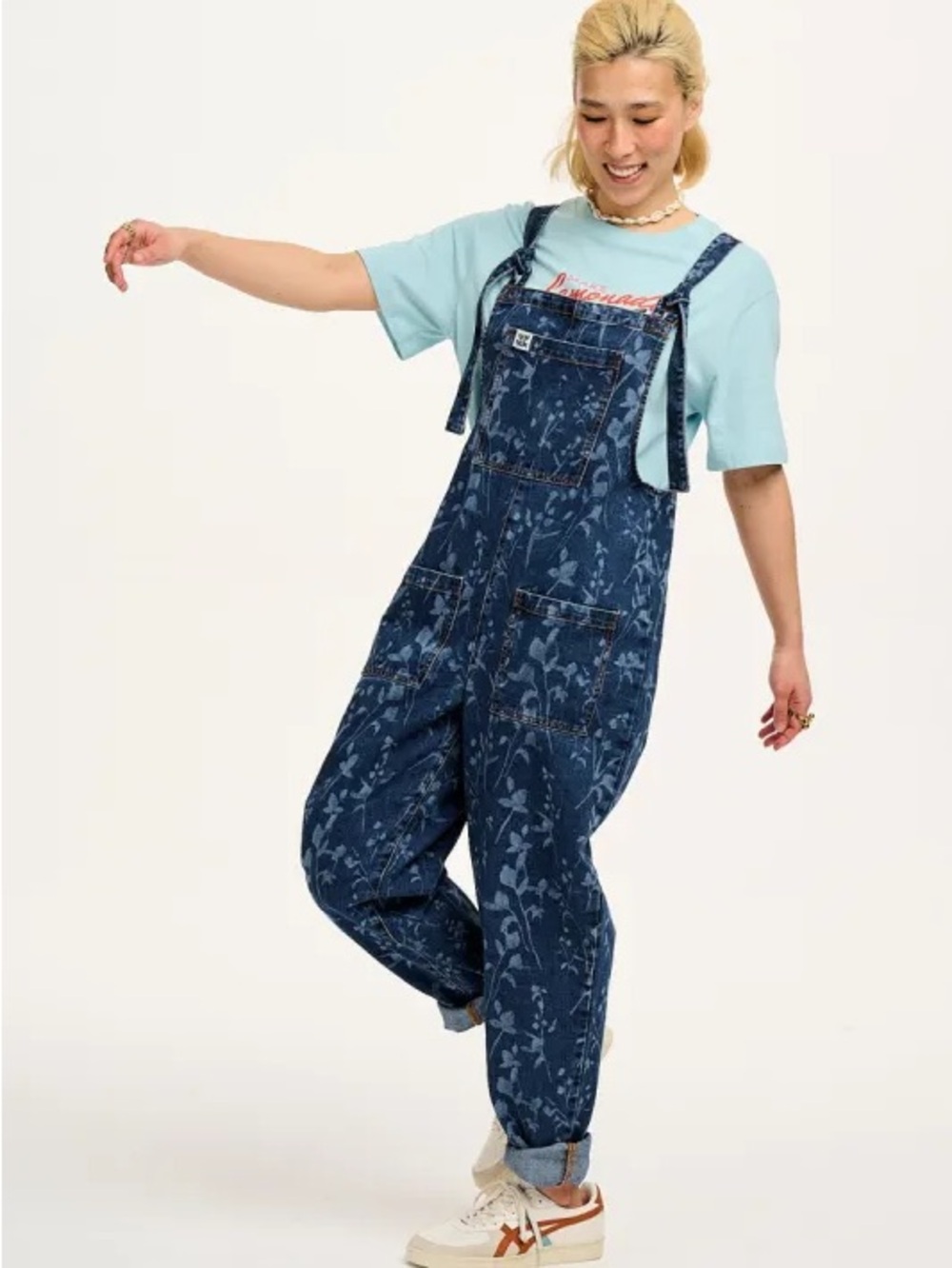 Lucy & Yak Blue Floral Denim Original Dungarees Overalls